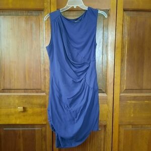 BCBG Maxazria silk navy blue gathered draped body con dress